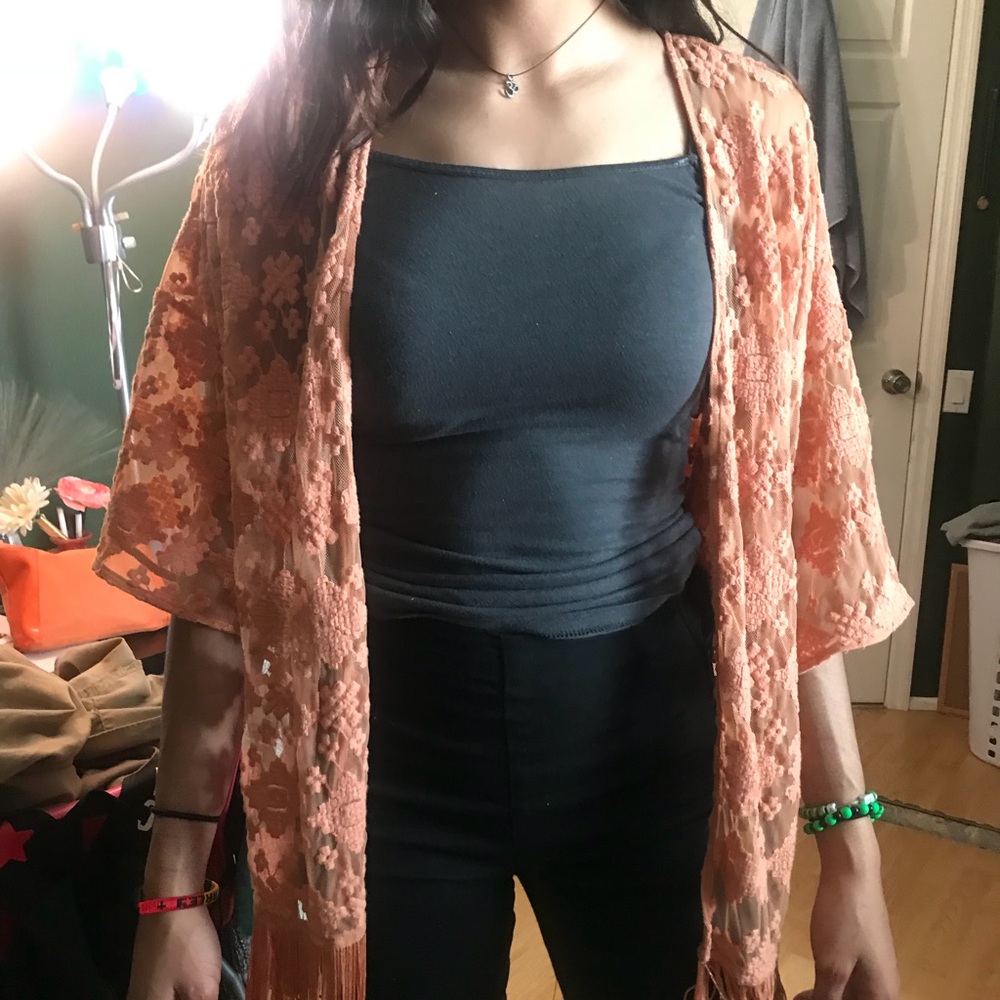 Peach lace short sleeve cardigan